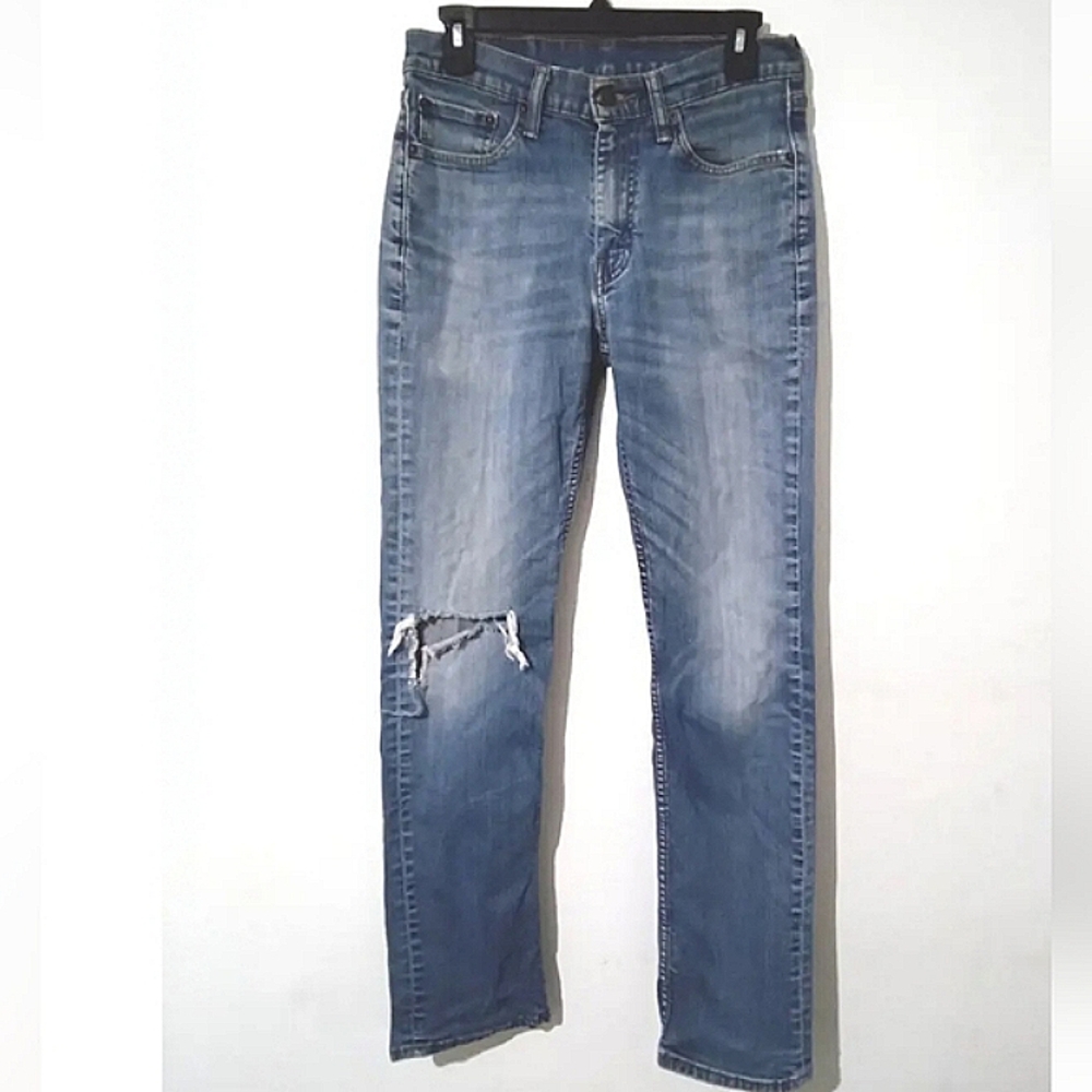 Levi's Mens 514 Regular Fit Distressed Denim Jeans Size 30x32 Light Washed Blue